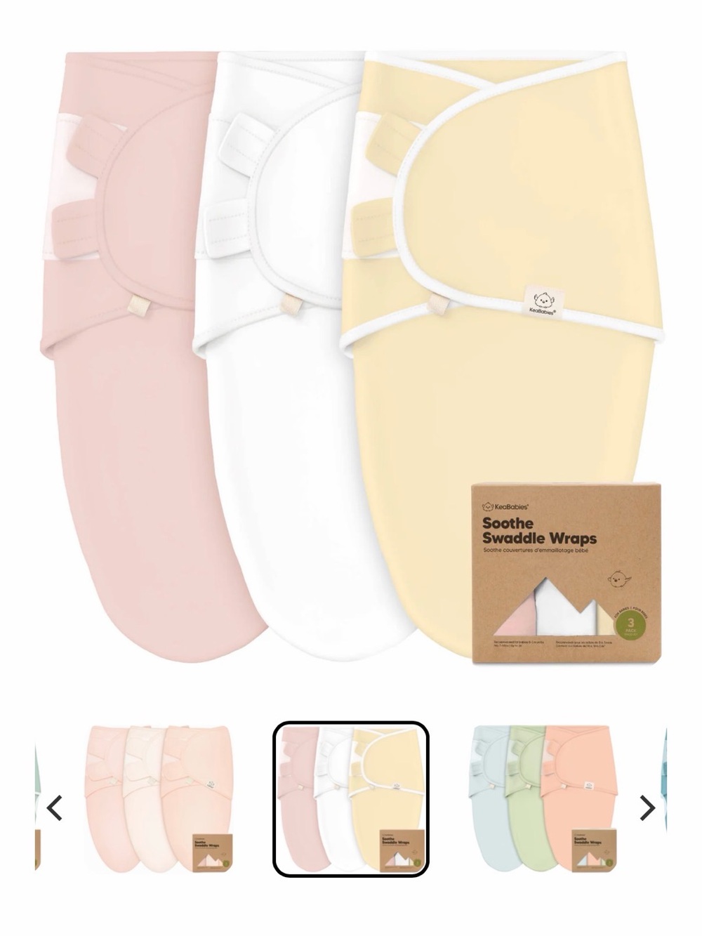 Keababies Soothe Swaddle Wraps - Pink, White & Yellow - 3 Pack